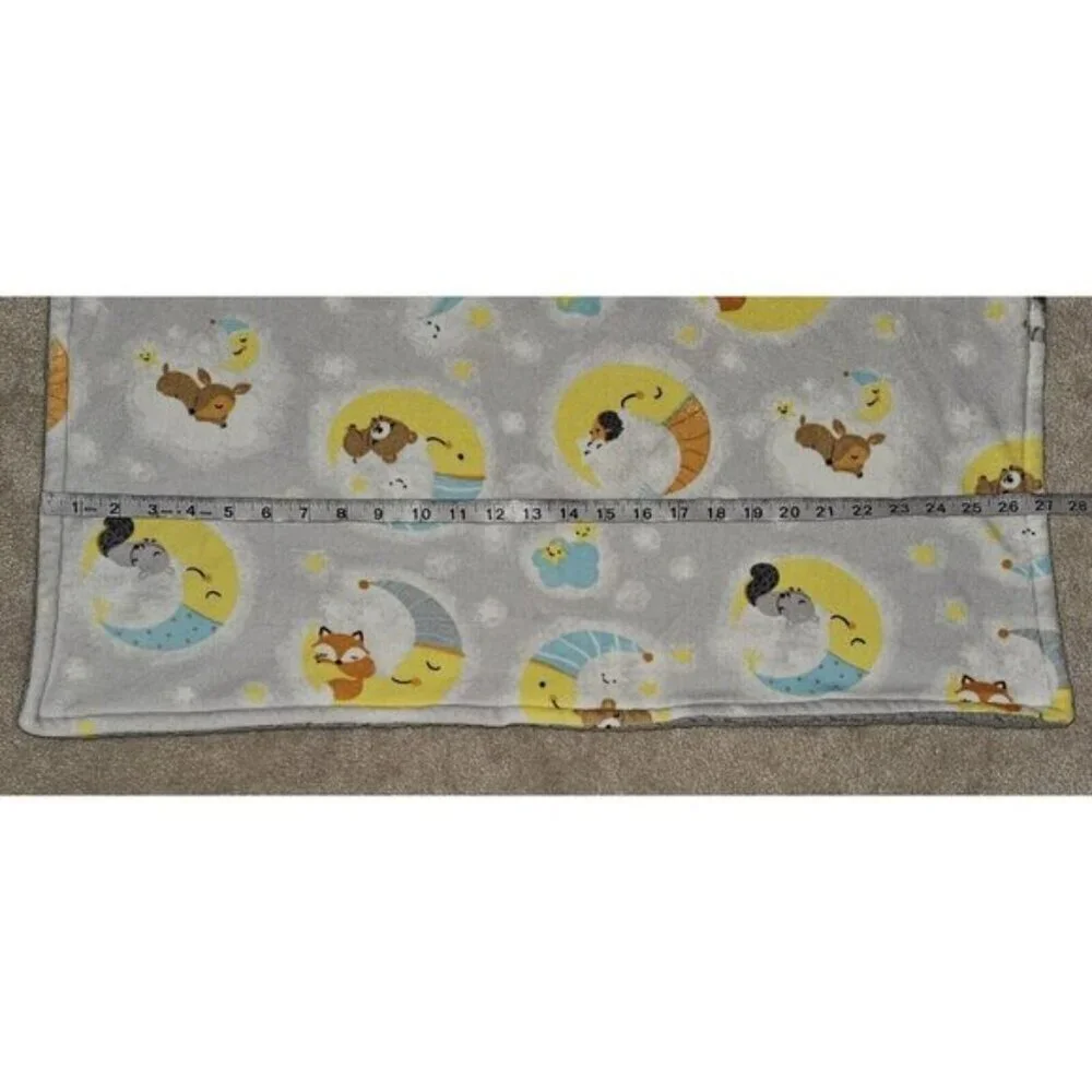 Moon Stars Fleece Baby Blanket Gray Sherpa Raccoon Bear Squirrel Fox Deer